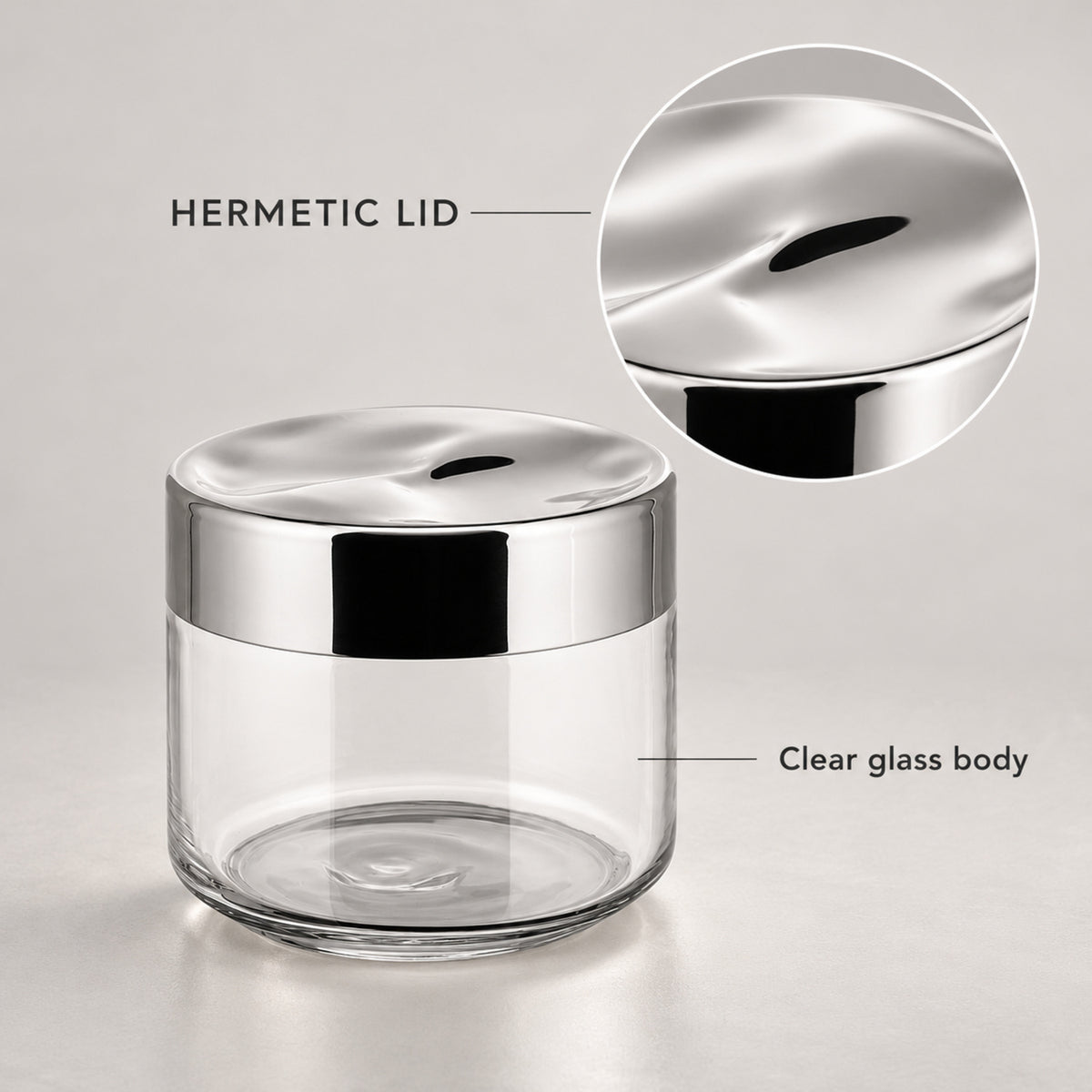 Glass Food Storage Jar with Sculpted Stainless Steel Lid, 500 mL