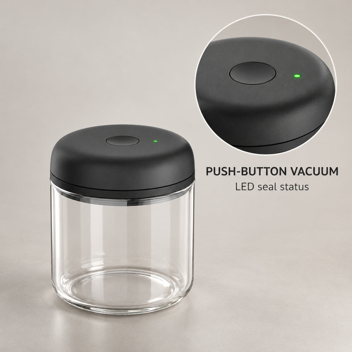 Electric Vacuum Coffee Canister, Clear Glass with Black Lid, 0.7 L