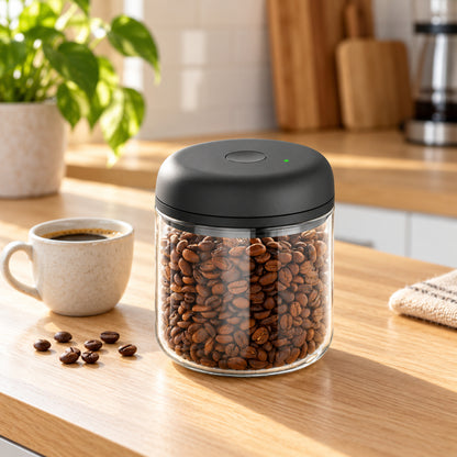 Electric Vacuum Coffee Canister, Clear Glass with Black Lid, 0.7 L