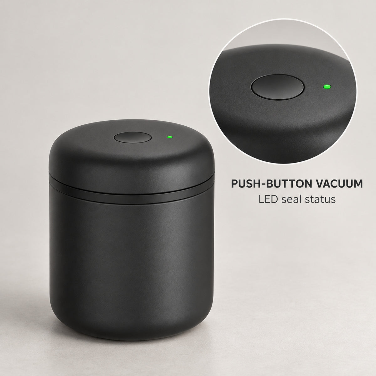 Electric Vacuum Coffee Canister, Matte Black Stainless Steel, 0.7 L