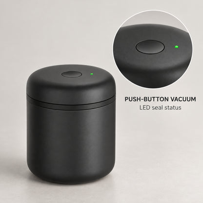Electric Vacuum Coffee Canister, Matte Black Stainless Steel, 0.7 L