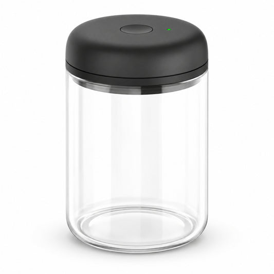 Electric Vacuum Coffee Canister, Clear Glass with Black Lid, 1.2 L