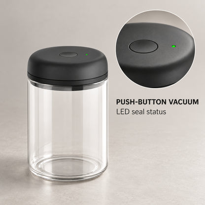 Electric Vacuum Coffee Canister, Clear Glass with Black Lid, 1.2 L