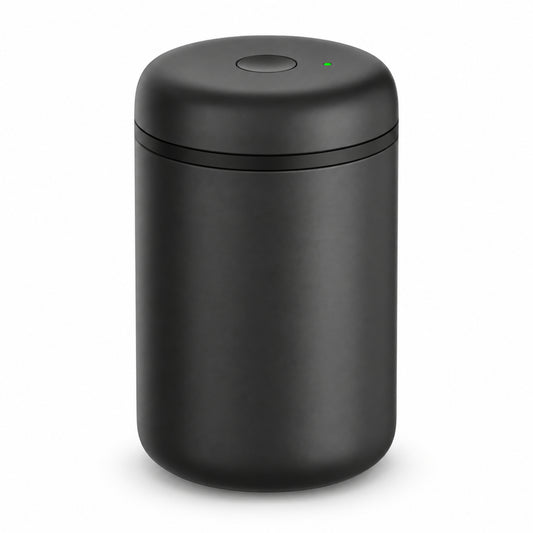 Electric Vacuum Coffee Canister, Matte Black Stainless Steel, 1.2 L
