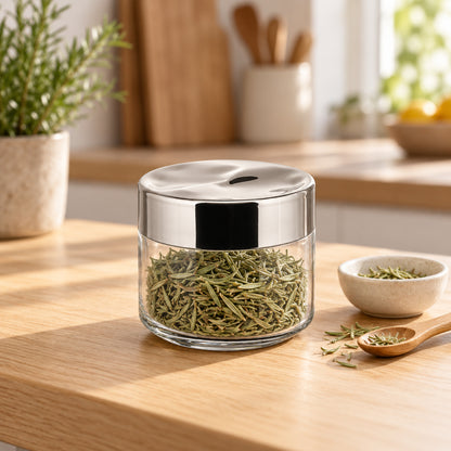 Glass Food Storage Jar with Sculpted Stainless Steel Lid, 500 mL