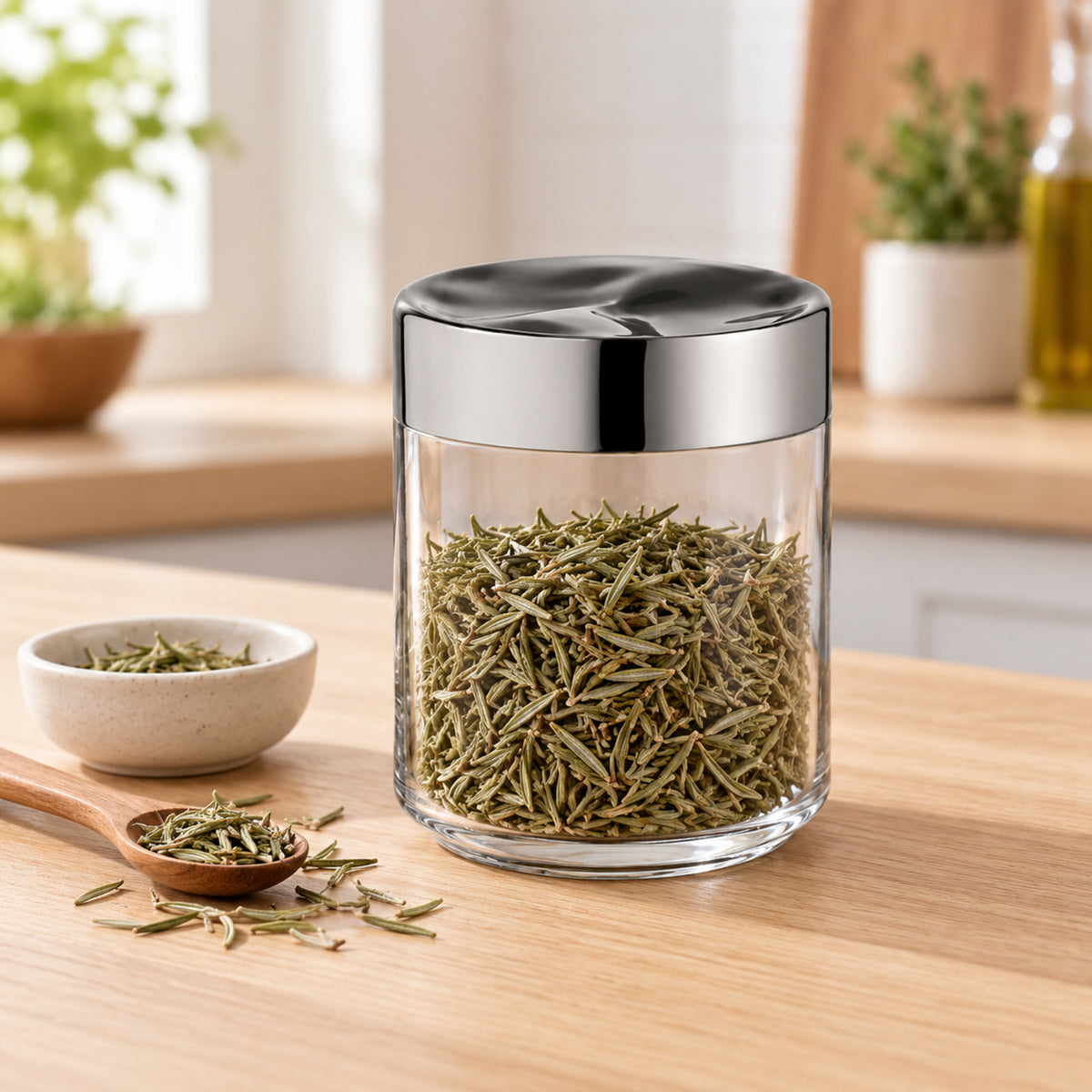 Glass Food Storage Jar with Sculpted Stainless Steel Lid, 750 mL